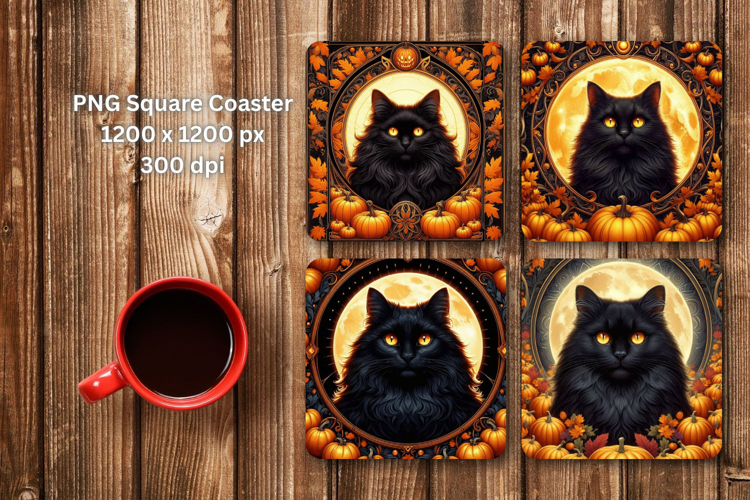 square coaster - halloween tarot cat