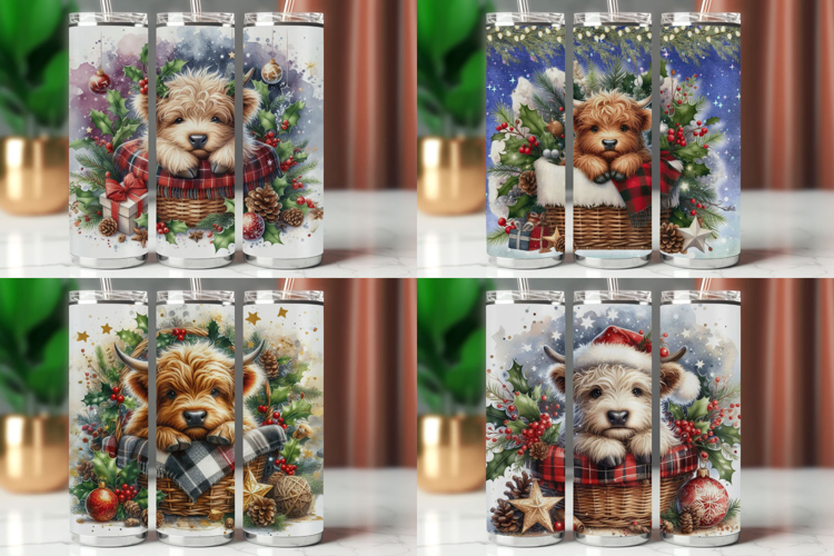 Tumbler Wrap 20 oz - baby highland cow christmas