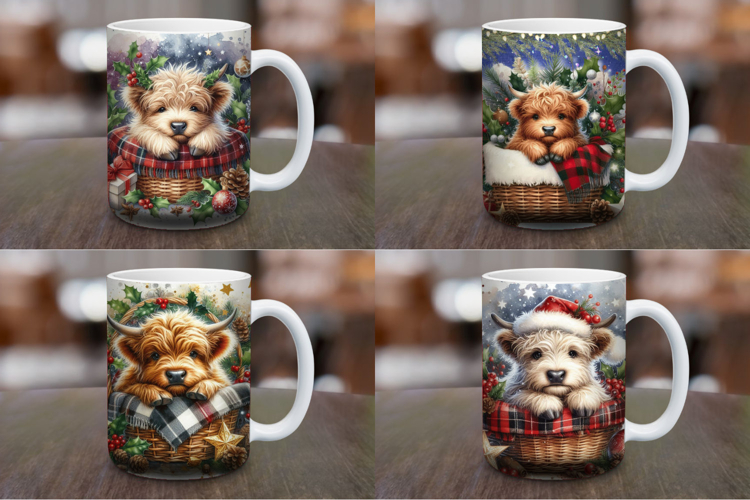 Mug Wrap Sublimation - christmas baby highland cow