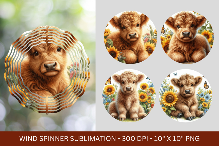 wind spinner - floral highland cow
