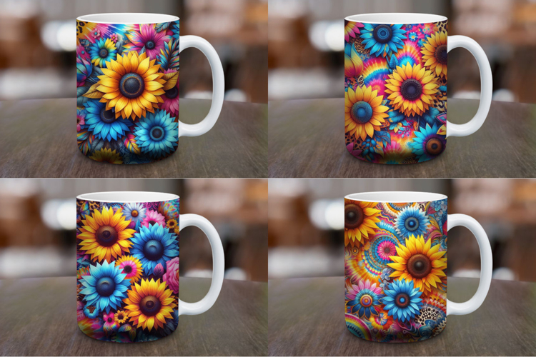 Mug Wrap Sublimation - neon sunflowers