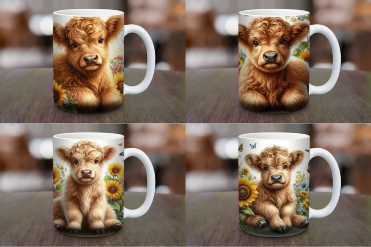 Mug Wrap Sublimation - floral highland cow