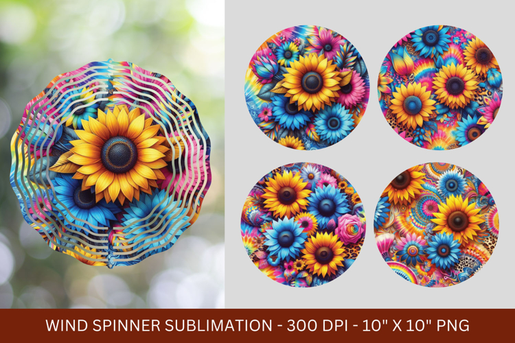 wind spinner png sublimation - neon sunflowers