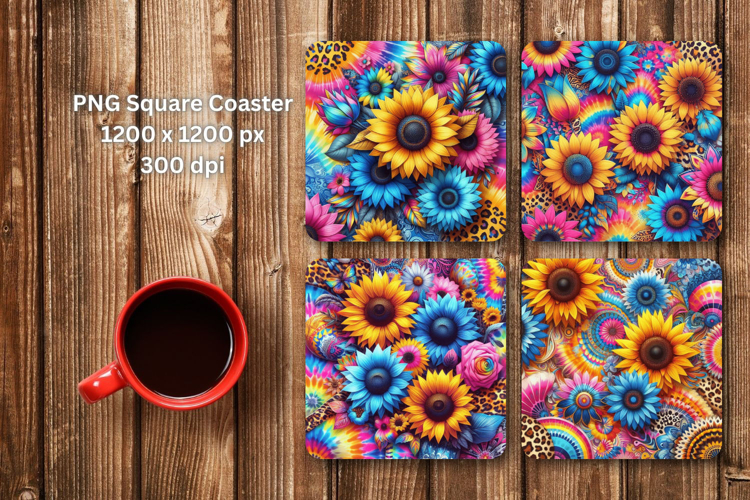 square coaster - neon sunflower example image 1