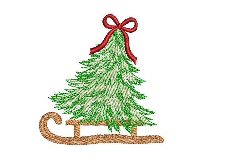 Christmas Tree on Sleigh Embroidery Design Red Bow Xmas Tree example image 1