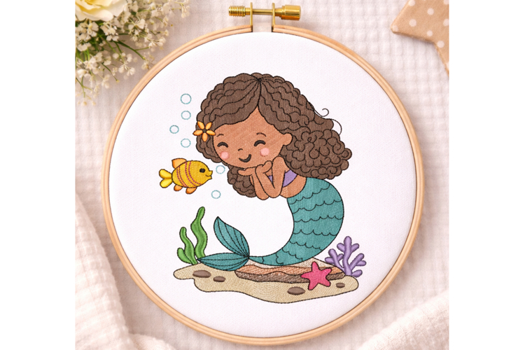 Mermaid Embroidery Design Ocean Fantasy for Kids & Baby