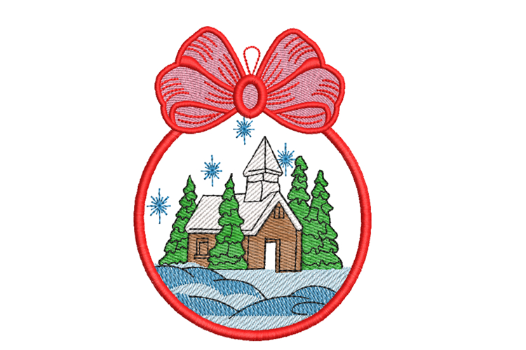 Christmas Ornament with Bow. Machine Embroidery File