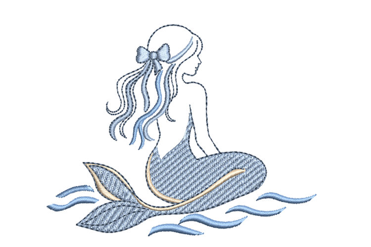 Coastal Mermaid Embroidery Design Nautical Beach Decor