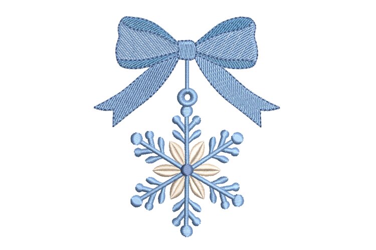 Blue Bow Snowflake Christmas Ornament Embroidery Design example image 1