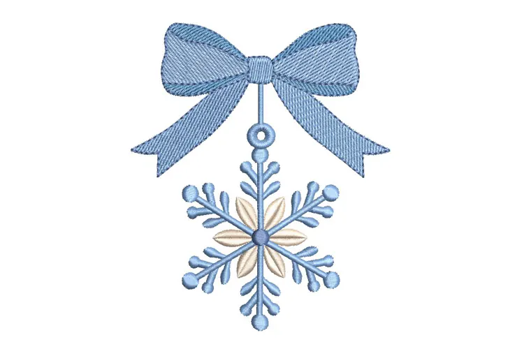 Blue Bow Snowflake Christmas Ornament Embroidery Design
