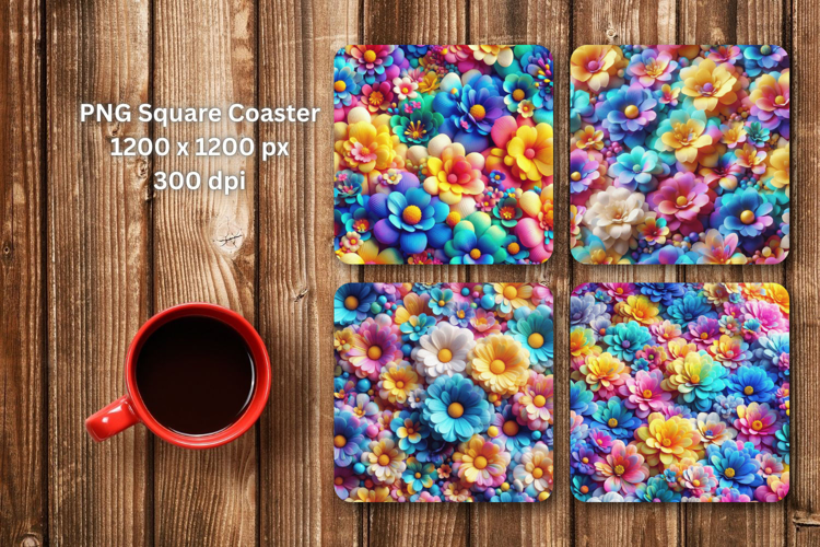 square coaster - 3d flowers