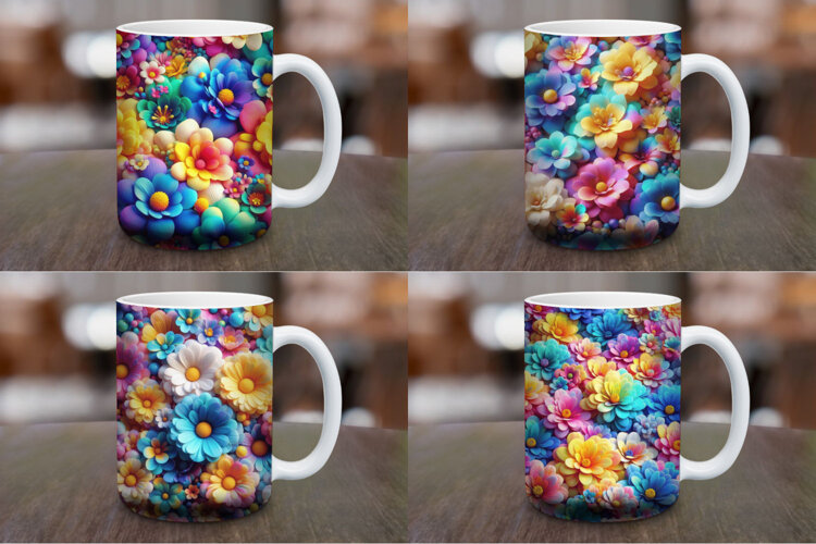 Mug Wrap Sublimation - 3d flowers example image 1