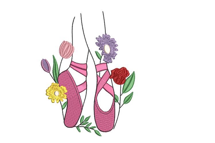 Ballerina Shoes, Ballet Slippers, Pointe Machine Embroidery
