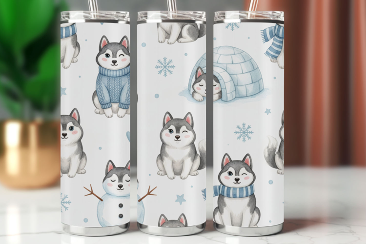 Tumbler Wrap Seamless Pattern - snow dog