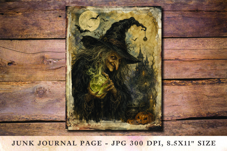 Junk Journal Pages - halloween witch example image 1