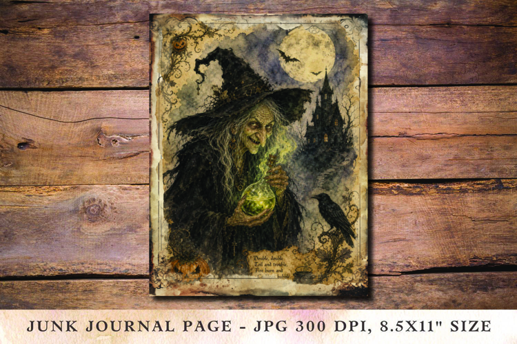 Junk Journal Pages - halloween witch example image 1