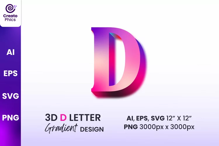 D 3d letter gradient design | colorful alphabet clipart