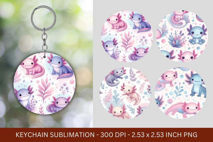 keychain sublimation - floral axolotl example image 1
