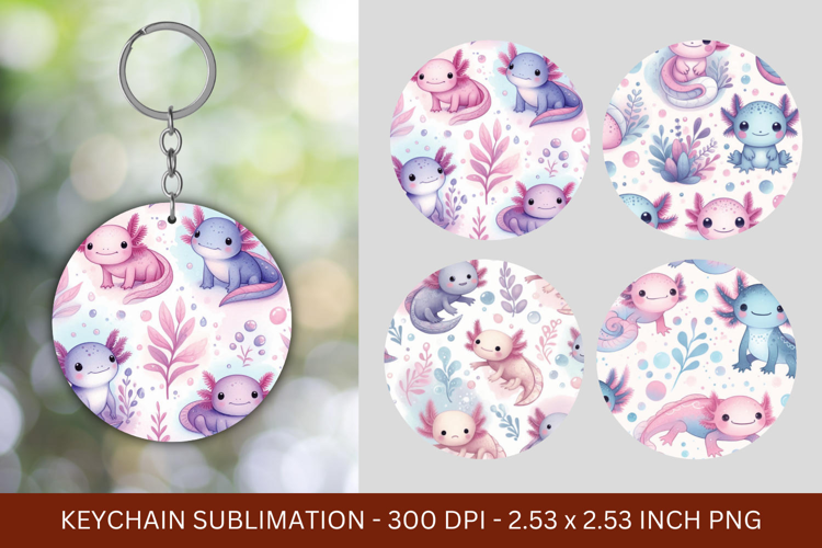 keychain sublimation - floral axolotl