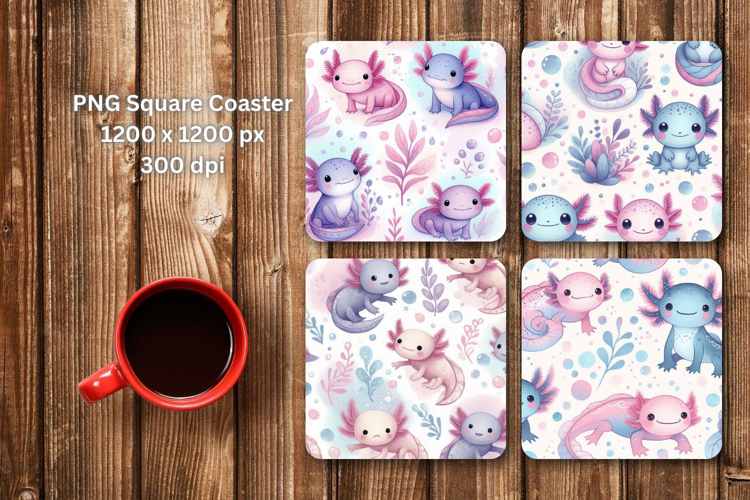 square coaster sublimation - floral axolotl