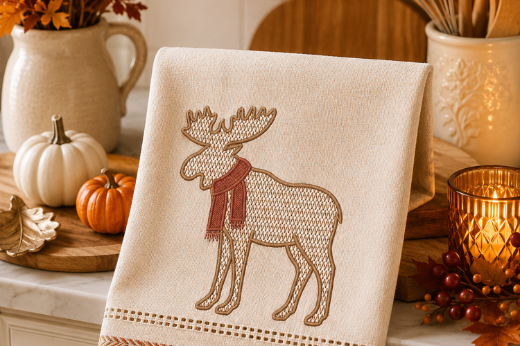 Moose in scarf Machine Embroidery Design