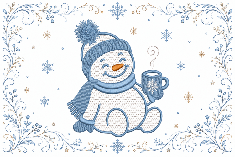 Snowman Mug Embroidery Design Winter Christmas Embroidery