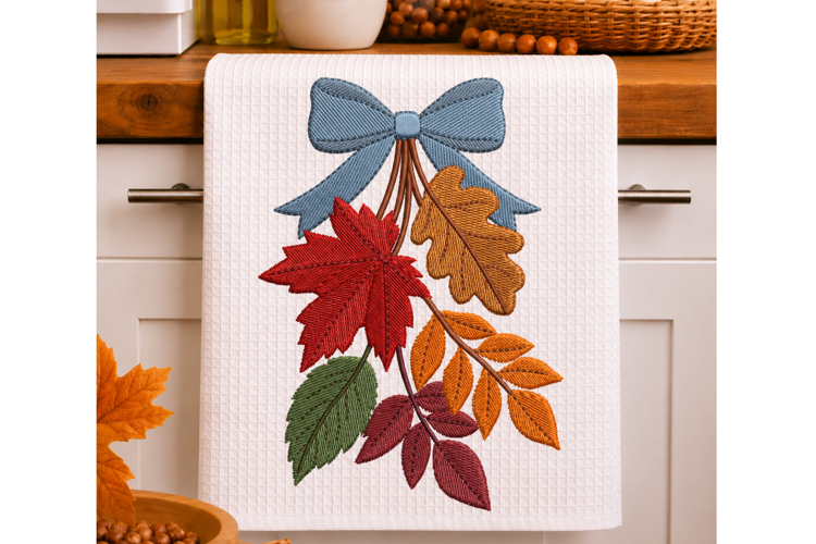 Fall Leaves Bow Embroidery Design Autumn Leaf Bouquet