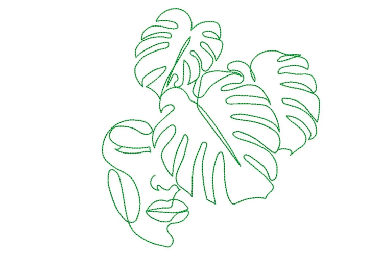 Woman with Monstera Leaf Machine Embroidery Design