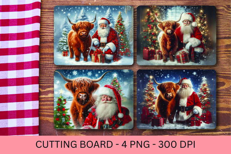 kitchen cutting board - highland cow and santa claus
