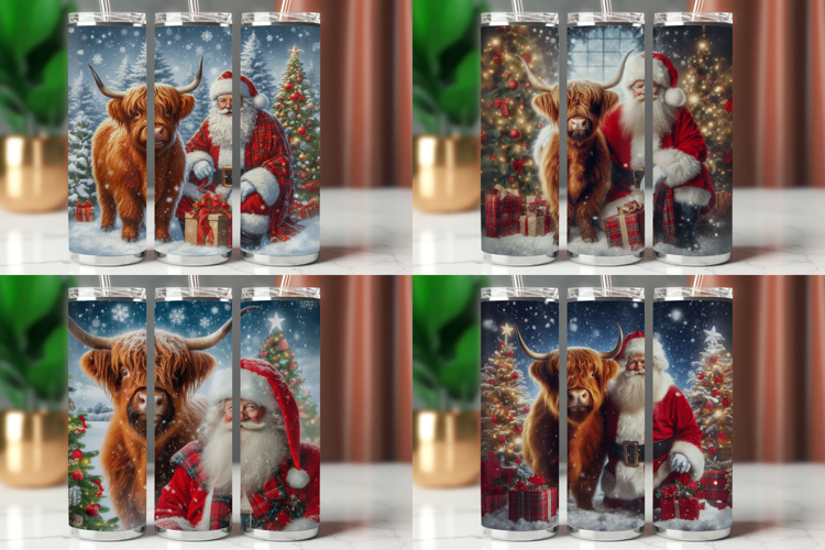 Tumbler Wrap 20 oz - highland cow santa claus