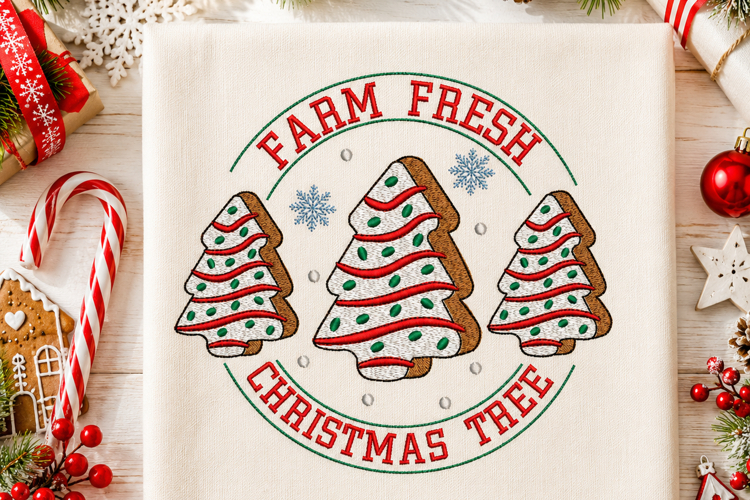 Farm Fresh Christmas Tree Embroidery Design Gingerbread