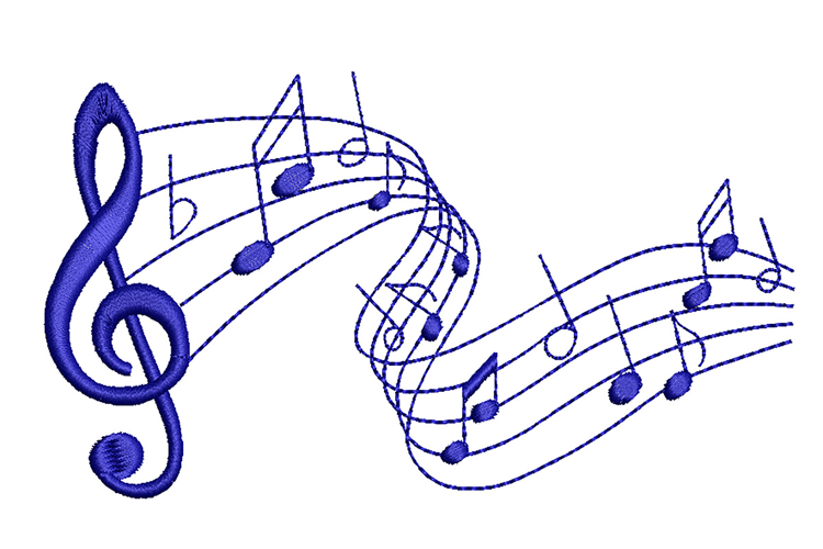 Treble Clef with Notes Machine Embroidery Design