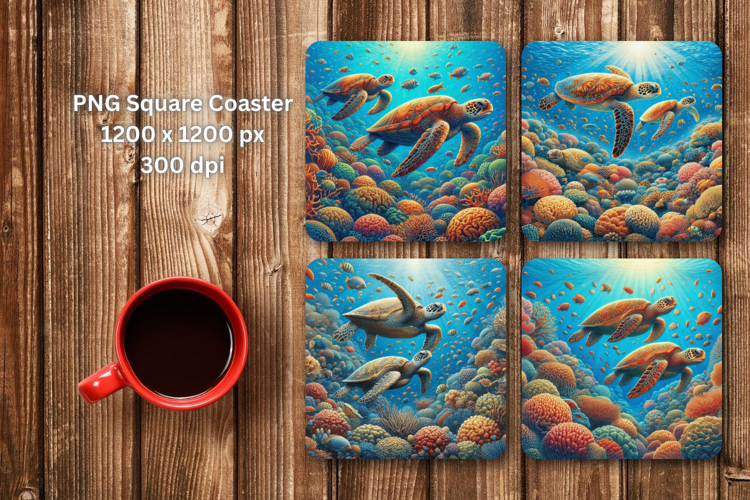 square coaster sublimation - sea turtle