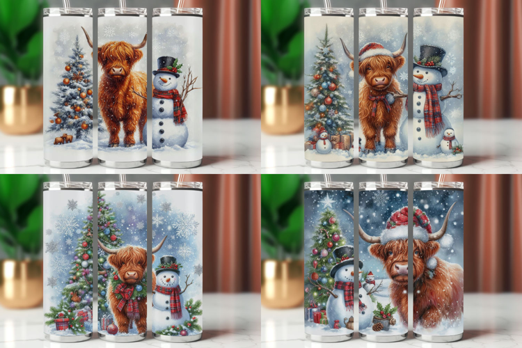 Tumbler Wrap 20 oz - highland cow snowman
