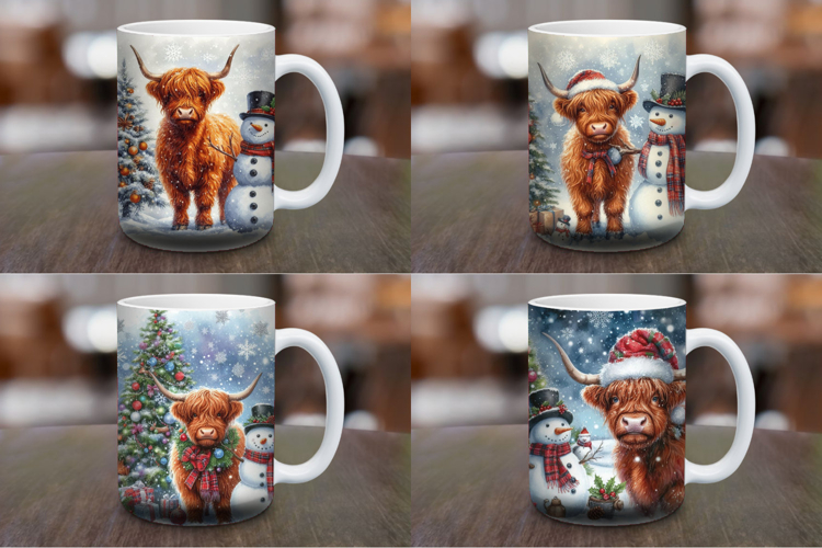Mug Wrap Sublimation - highland cow snowman