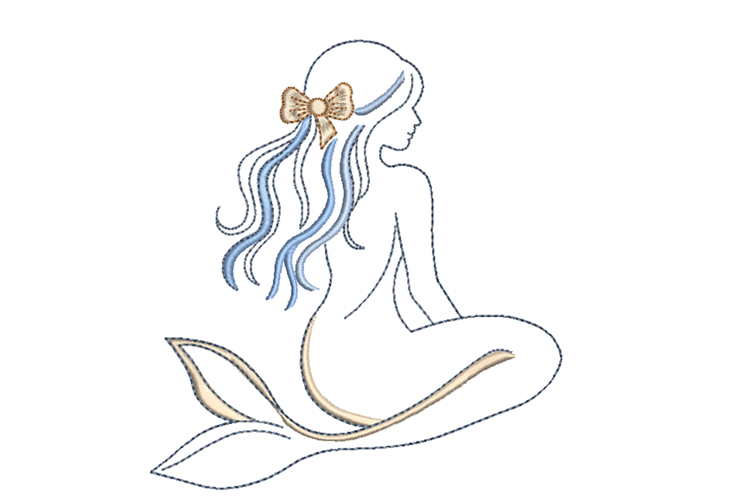 Mermaid Bow Embroidery Design Nautical Beach Decor