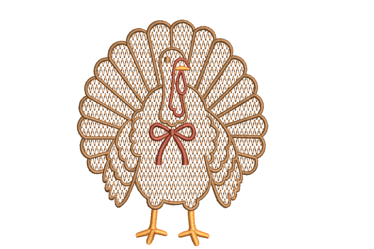 Turkey with Bow Machine Embroidery Design Fall Thanksgiving