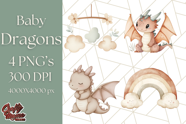 Watercolor Baby Dragon Clipart, Cute Nursery Fantasy PNG