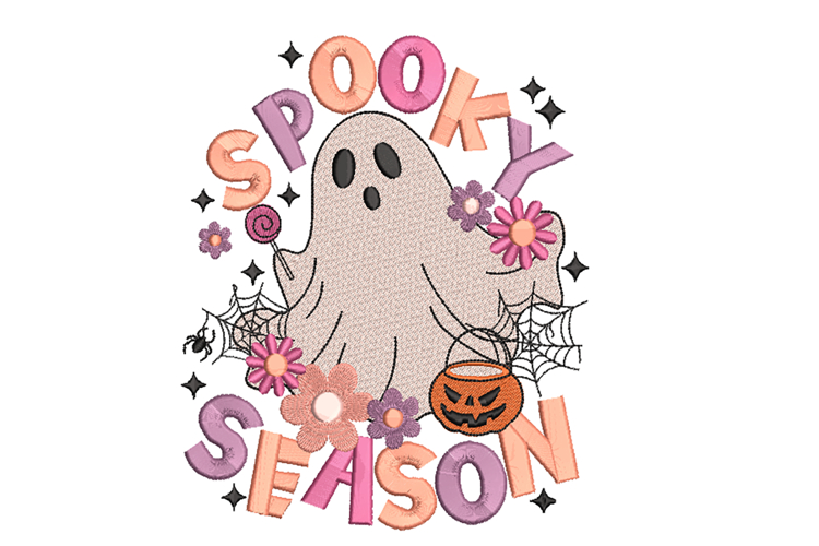 Spooky Season Ghost with flowers, spider web