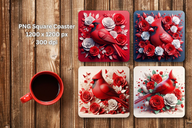 square coaster - cardinal bird