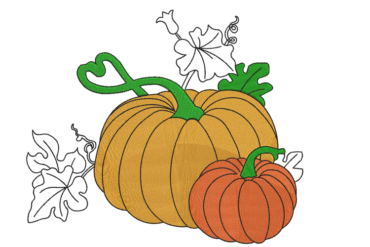 Two Pumpkins with leaves Embroidery Design