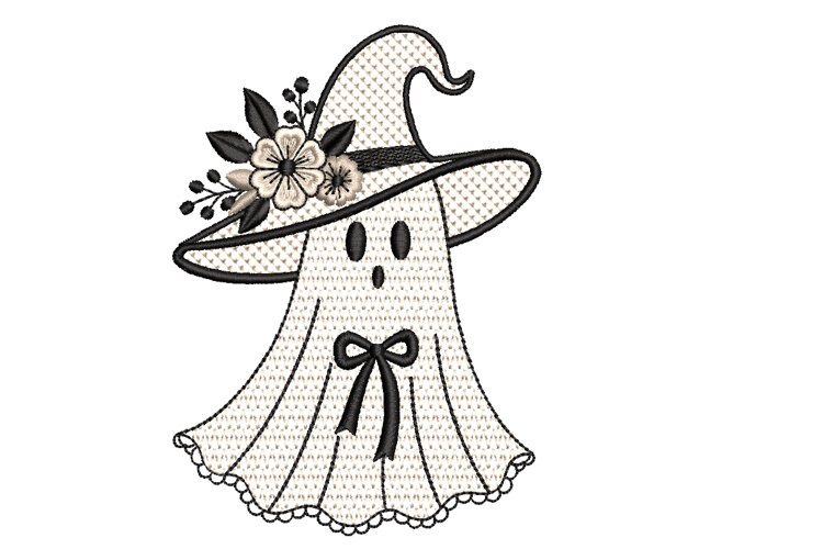 Halloween Ghost Witch Machine Embroidery Design example image 1