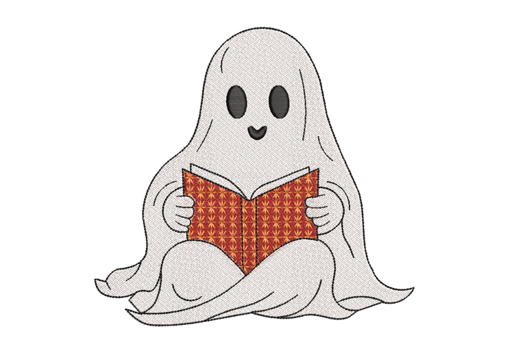 Ghost with Book, Halloween Machine Embroidery