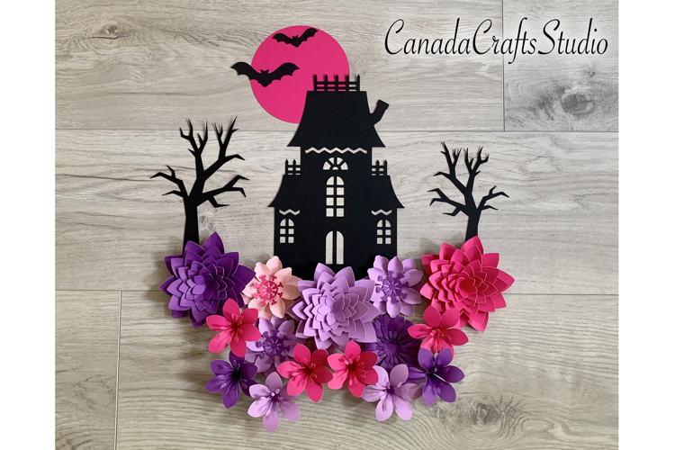 Halloween Paper Flower set, Haunted House and Trees