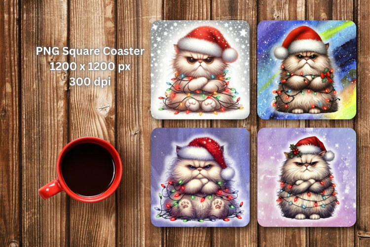 square coaster - angry cat example image 1