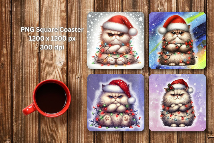 square coaster - angry cat