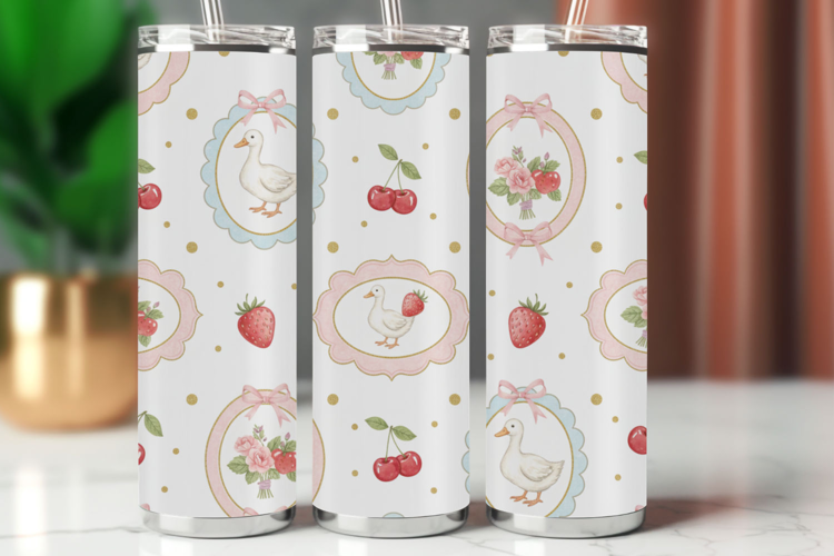 Tumbler Wrap Seamless Pattern - swan strawberry