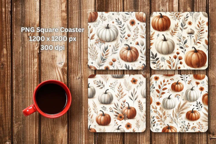 square coaster sublimation - fall floral pumpkins
