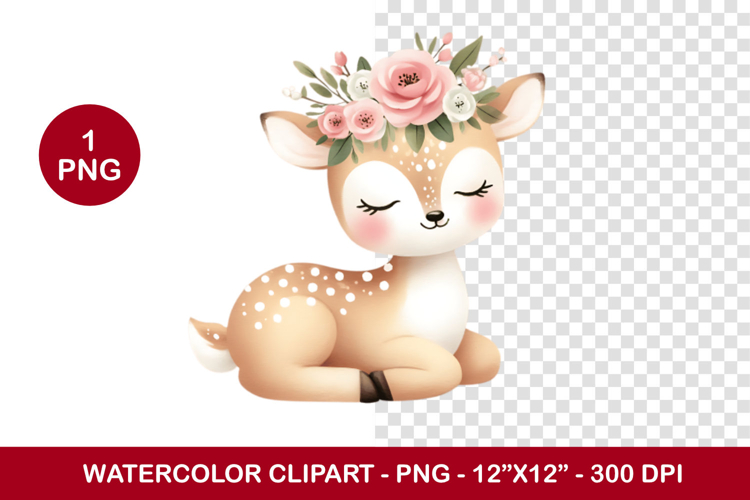 watercolor clipart png - floral deer