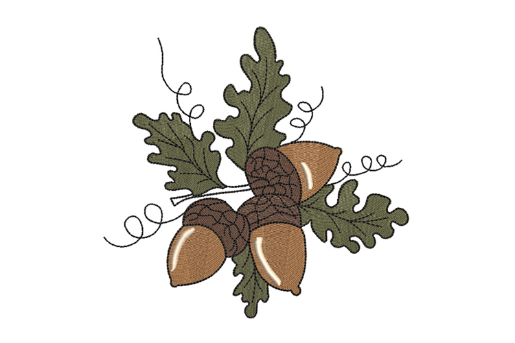 Acorn with leaves, Oak Nut, Fall Machine Embroidery Design